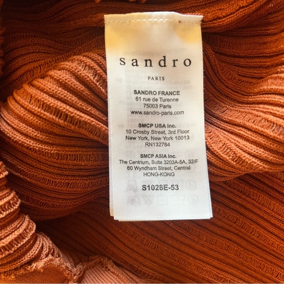 Sandro 3/4 Sleeve Ribbed V Neck Burnt Orange Sweater Size 1 (US Small) - Picture 14 of 16